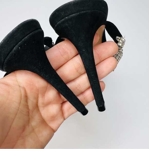 Schultz Heels w Rhinestone Sania Crystal Fringe Slide Sandal Size 8 Black Silver - Picture 6 of 8